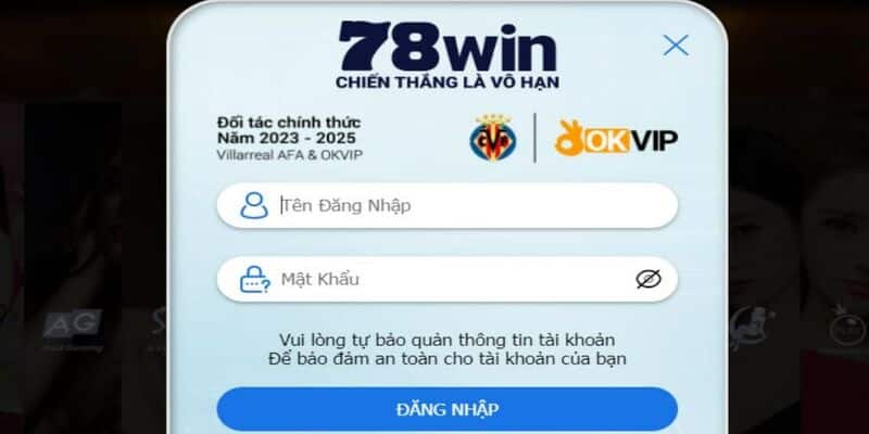 Điền thông tin đăng nhập 78win